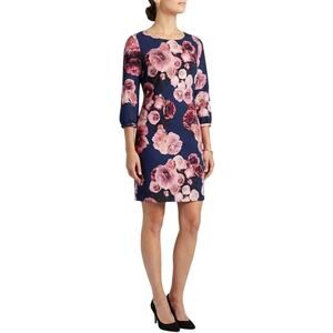 Review Australia Floral 3/4 Sleeve Shift Dress navy blue pink size 10